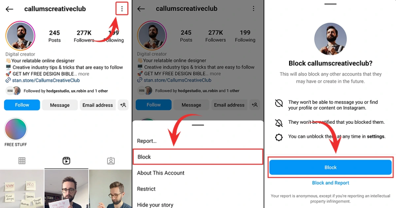 3 steps to block someone on instagram