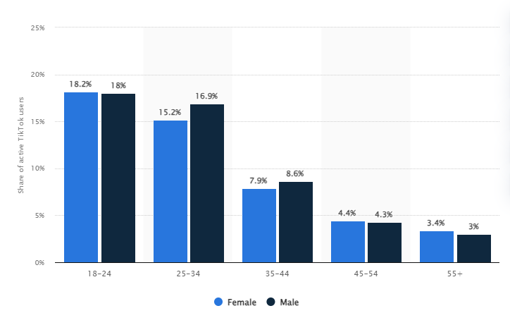 Tiktok global users distribution by age and gender