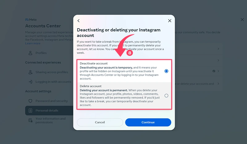 Step-8 to delete instagram account on desktop