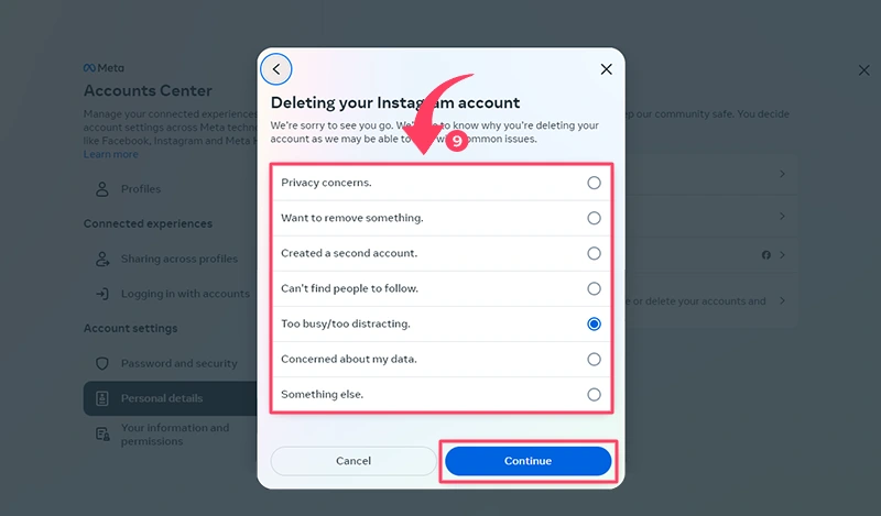 Step-9 to delete your instagram account on desktop