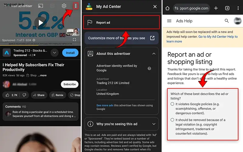 How to Report Ads on Youtube Mobile ( Step 1,2 and 3)
